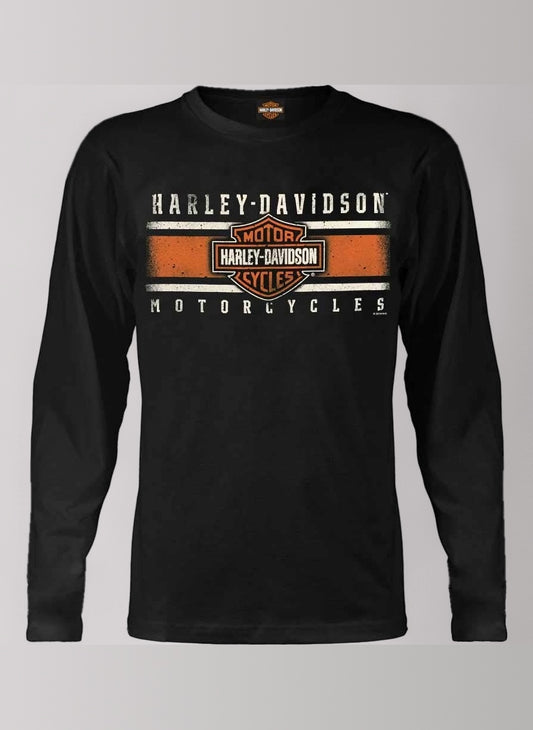 Harley-Davidson Men's Custom Iconic B&S Long Sleeve Crew-Neck Shirt - Black